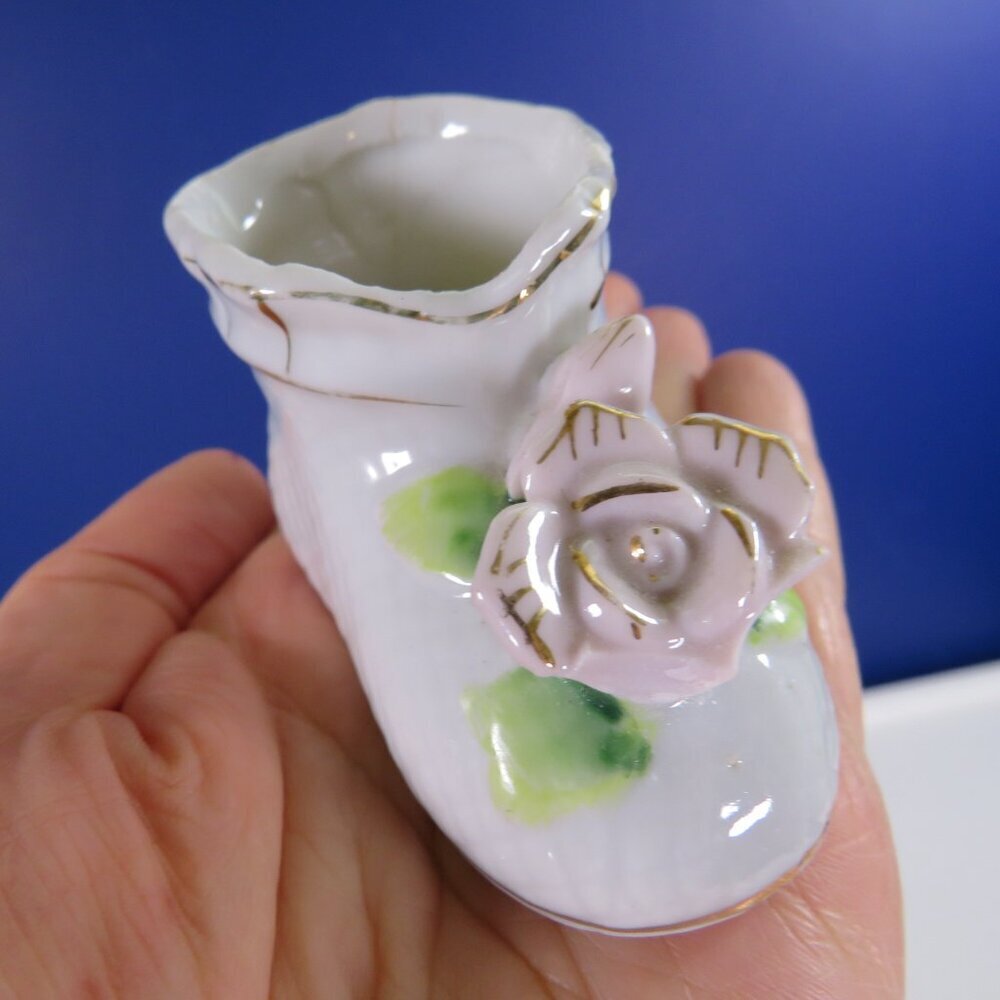 Vintage Porcelain  Baby Shoe with Pink Rose gold (See all pictures) Baby Nursery